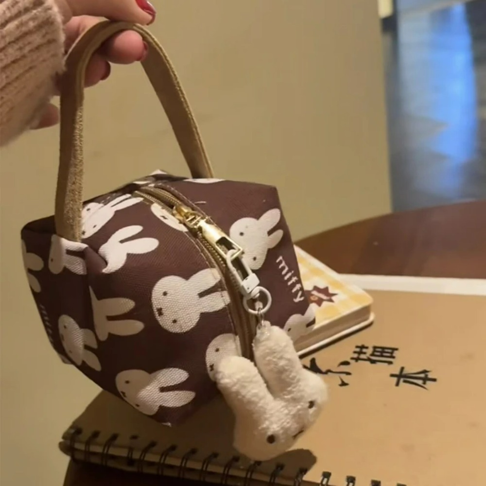 Beauty Preservation Makeup Bag - ブラウンミッフィープリントキャンバス化粧バッグスクエア化粧品収納ポーチポータブルかわいい漫画トラベルトイレタリーオーガナイザーガールギフト