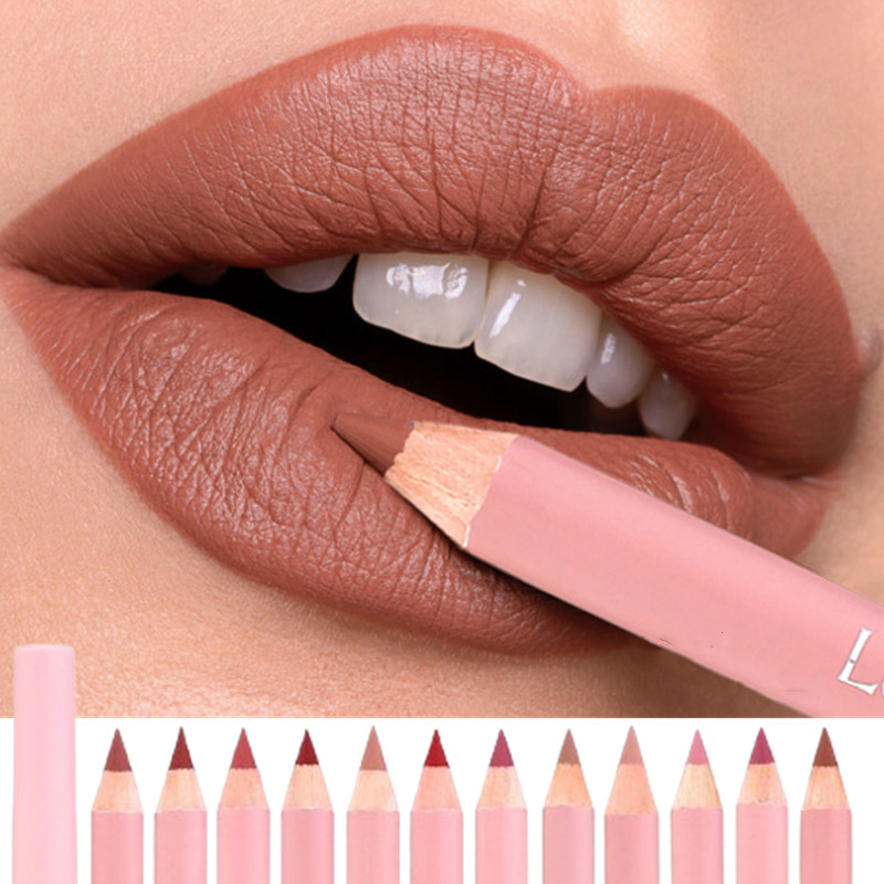 Beauty Linasi Makeup - ヌードブラウンリップライナーペンシル口紅マットスムーズ防水リップライナー長期的なノンスティックカップ口紅ペン美容メイク