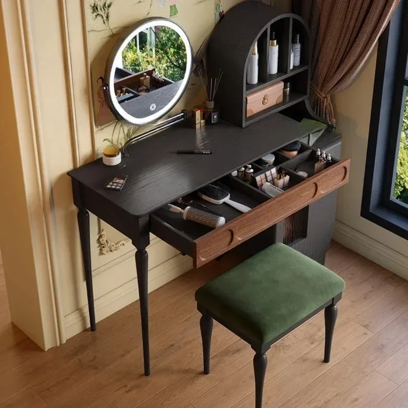 Beauty Makeup Vanity Set - オーガナイザーブラックバニティテーブル引き出しスツール大型美容フルセットメイクアップキャビネット高級モダンモダンベスティドーレストレンディ家具