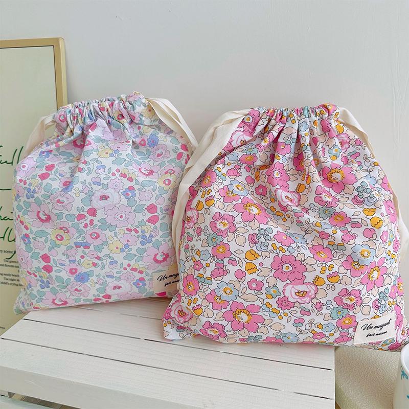 Beauty Preservation Makeup Bag - 手作り花柄コットン巾着バッグヴィンテージ収納ポーチ環境に優しい旅行用メイクアップオーガナイザー 1PC