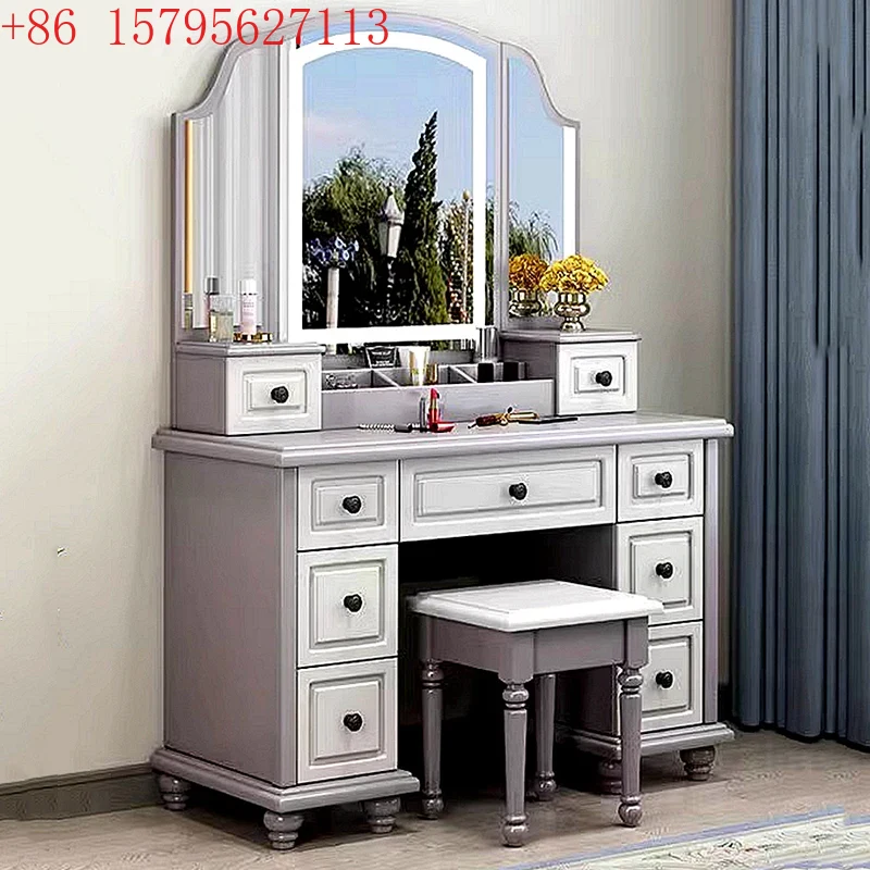 Beauty Makeup Vanity Set - フルセット美的バニティテーブル収納モダンヨーロッパ高級化粧台ライトミラービューティーシュミンクティッシュ寝室家具