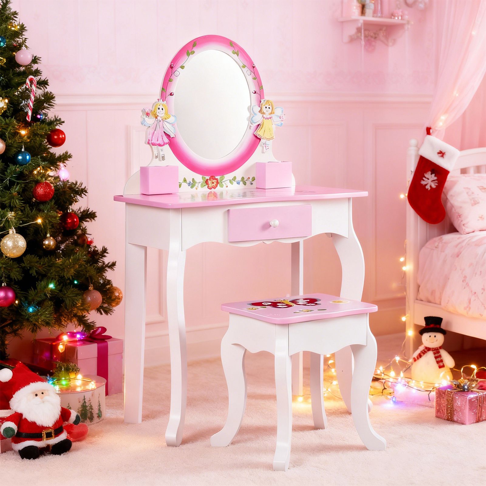 子供用化粧台セット 花柄プリント木製メイクアップドレッシング - Beauty Makeup Kit For Kids のレビューと価格