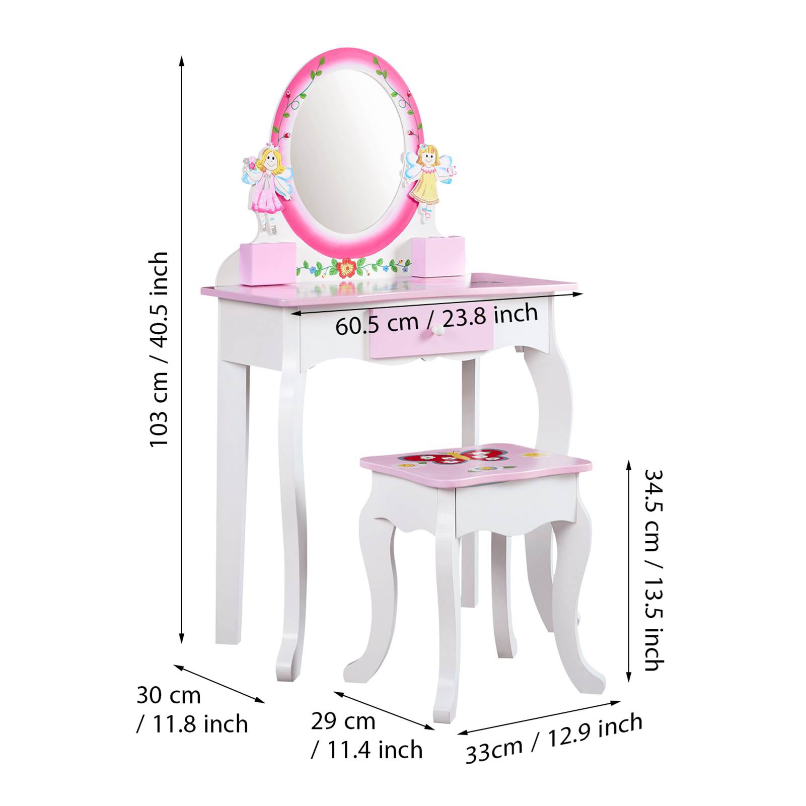 子供用化粧台セット 花柄プリント木製メイクアップドレッシング - Beauty Makeup Kit For Kids のレビューと価格