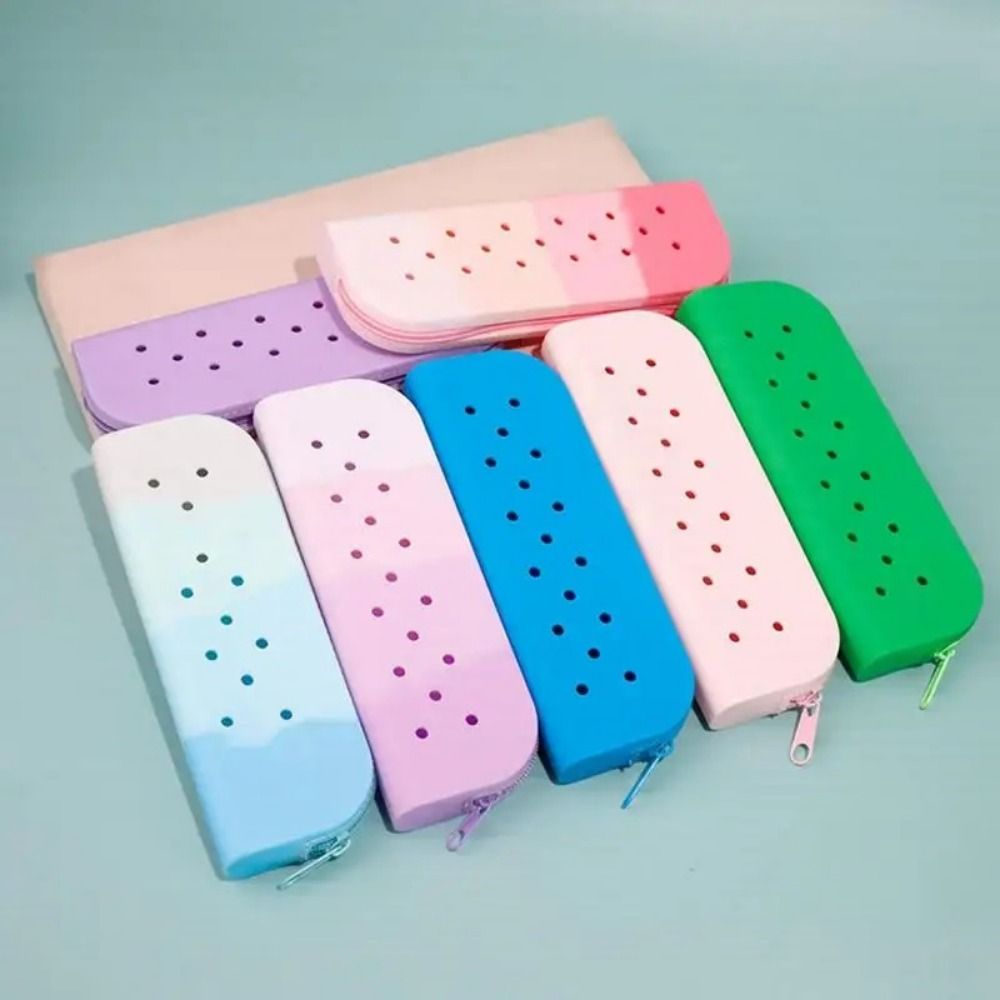 カラフルな穴シリコーン鉛筆ケースジッパー大容量文具収納袋ポー - Beauty Preservation Makeup Bag のレビューと価格