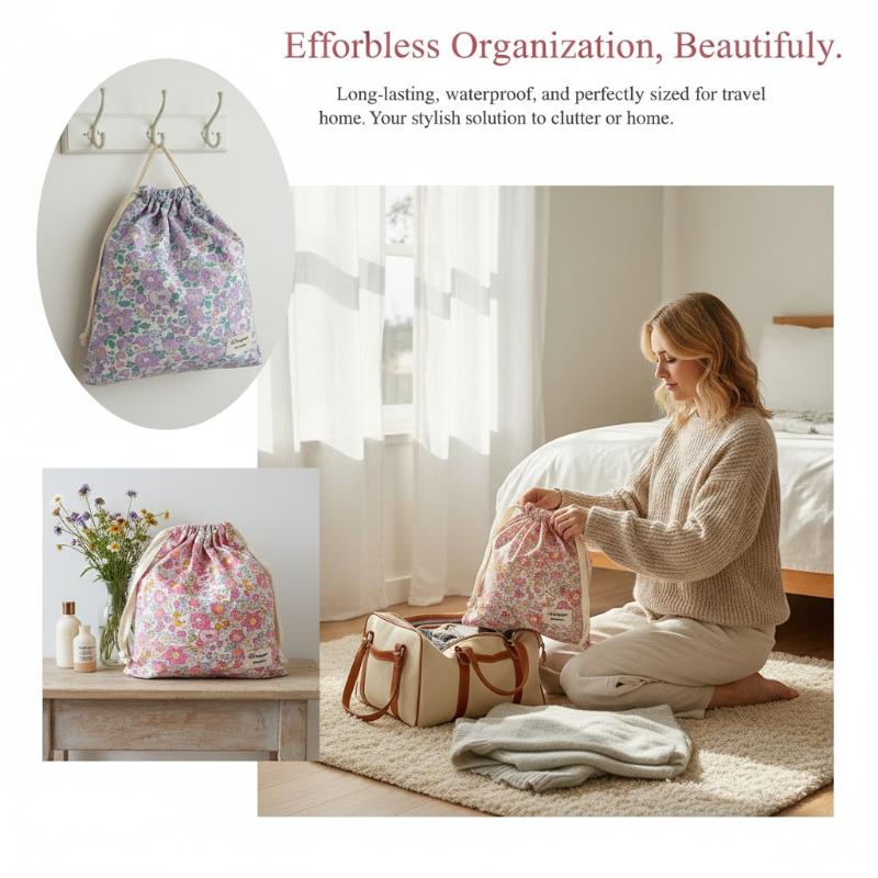 手作り花柄コットン巾着バッグヴィンテージ収納ポーチ環境に優し - Beauty Preservation Makeup Bag のレビューと価格